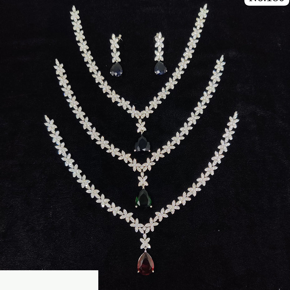 JCM Sparkling American Diamond Necklace Set with Matching Earrings