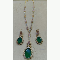 JCM Sparkling Crystal and Polki Kundan Stone Pendent Set  