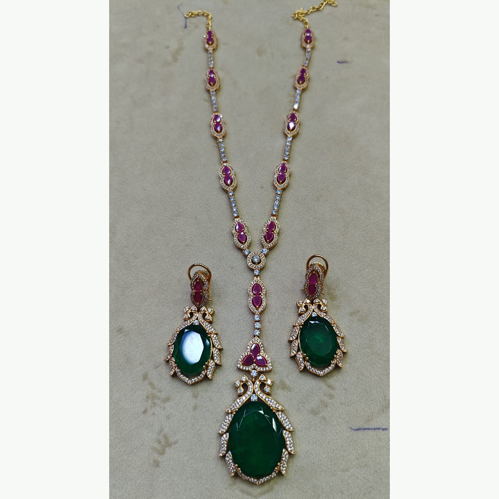 JCM Sparkling Crystal and Polki Kundan Stone Pendent Set