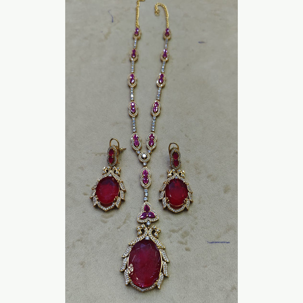 JCM Sparkling Crystal and Polki Kundan Stone Pendent Set