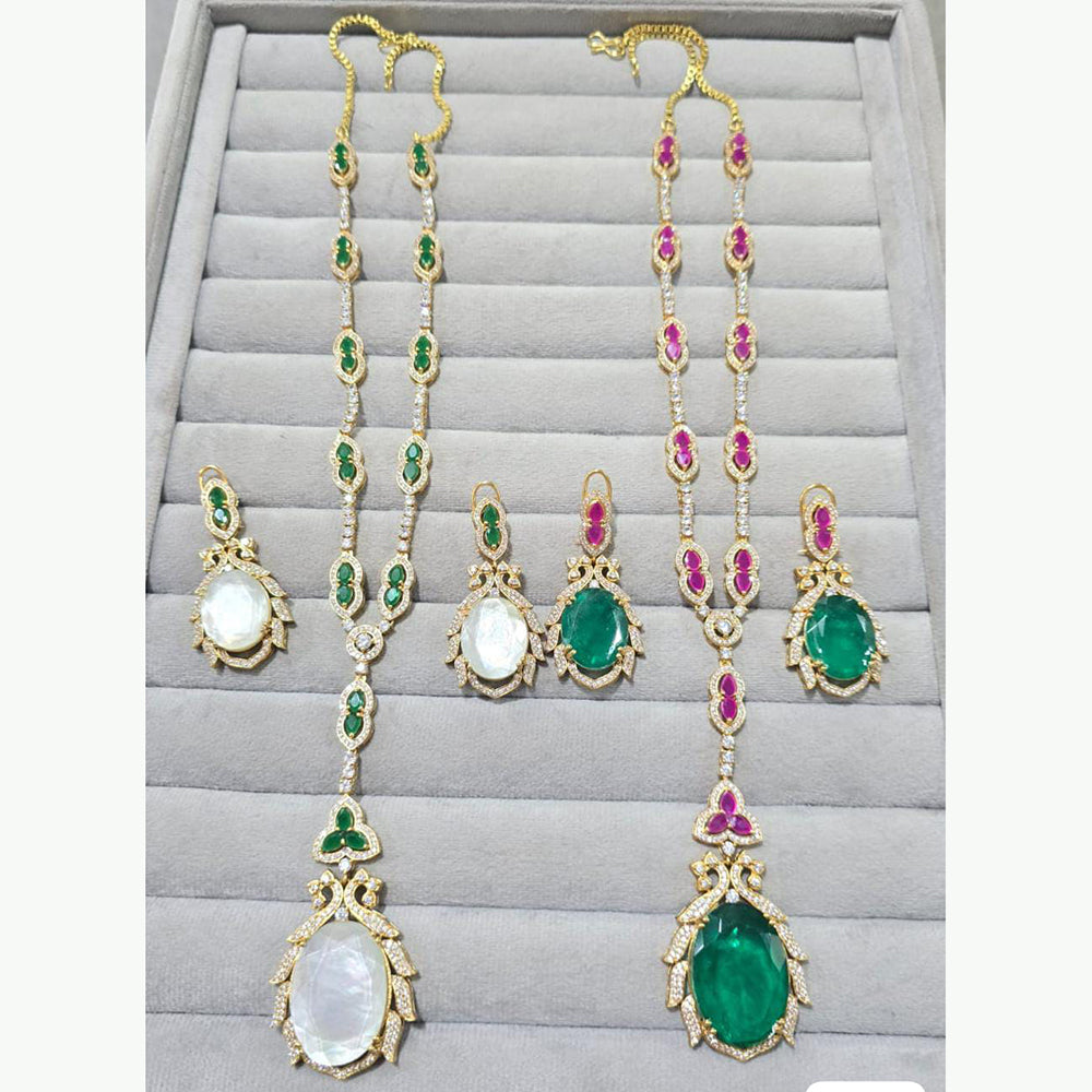 JCM Sparkling Crystal and Polki Kundan Stone Pendent Set
