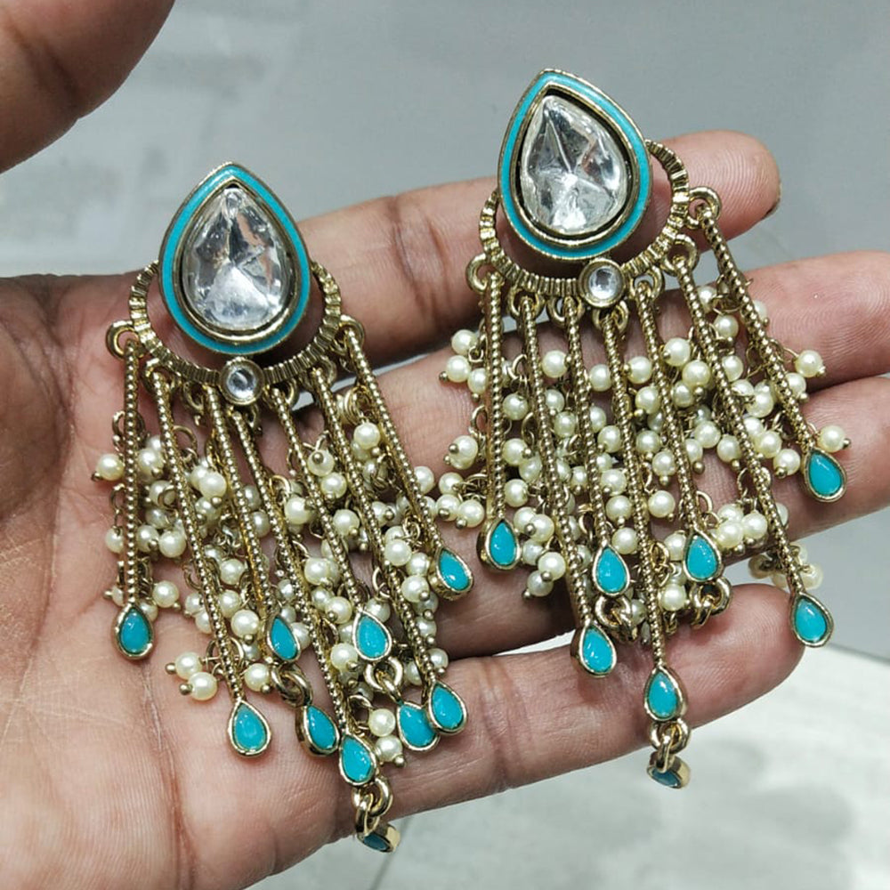 JCM Traditional Kundan and Pearl Chandelier Earrings