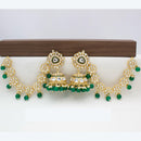 JCM Traditional Kundan Stone Jhumkis Earrings with Delicate Floral Kanchain