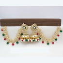 JCM Traditional Kundan Stone Jhumkis Earrings with Delicate Floral Kanchain