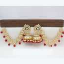 JCM Traditional Kundan Stone Jhumkis Earrings with Delicate Floral Kanchain