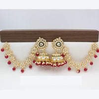 JCM Traditional Kundan Stone Jhumkis Earrings with Delicate Floral Kanchain