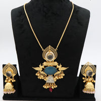 JCM Heritage Pota Stone and Peacock Design Necklace Set with Jhumki Earring