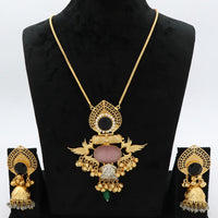 JCM Heritage Pota Stone and Peacock Design Necklace Set with Jhumki Earring