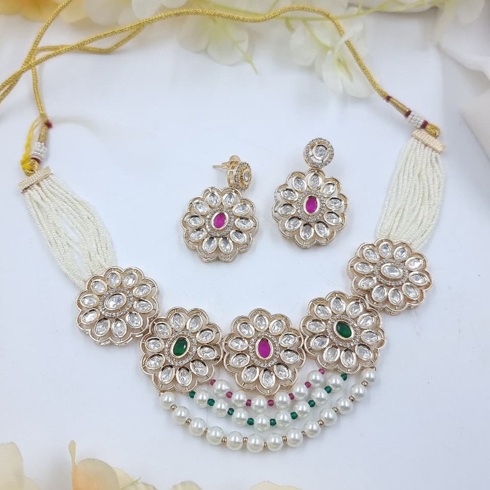 JCM Traditional Multi Strands Floral Design Choker Necklace Set