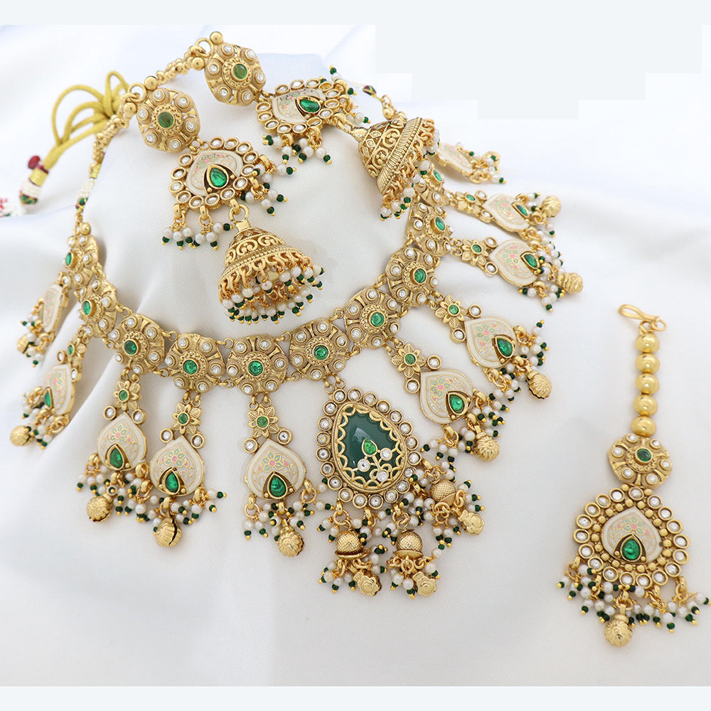 JCM Handcrafted Polki Kundan and Beads Necklace Set with Matching Earrings