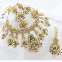JCM Handcrafted Polki Kundan and Beads Necklace Set with Matching Earrings   