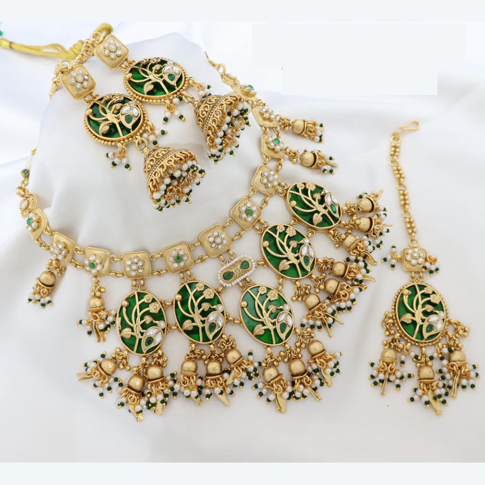 JCM Handcrafted Polki Kundan and Beads Necklace Set with Matching Earrings