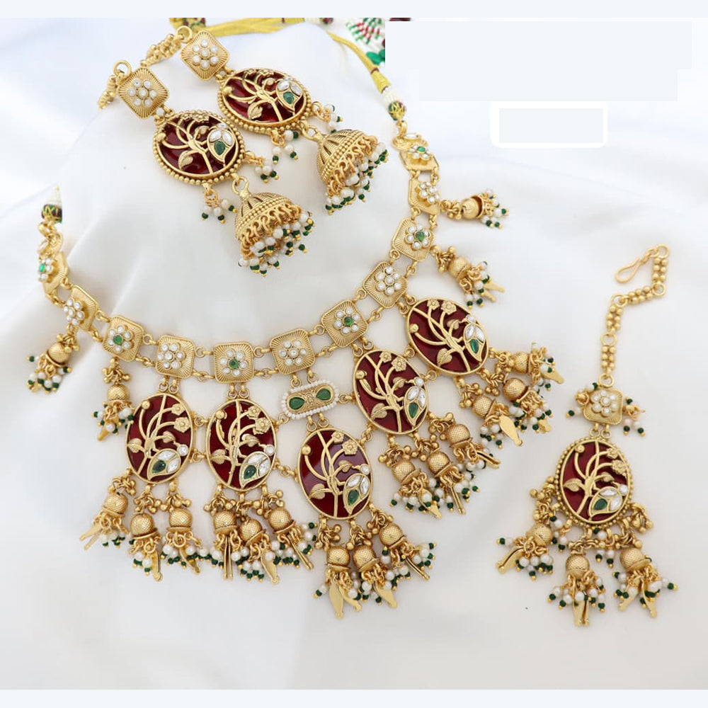 JCM Handcrafted Polki Kundan and Beads Necklace Set with Matching Earrings