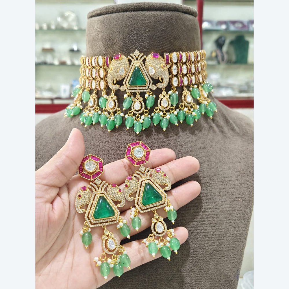 JCM Designer Kundan and Crystal Choker Necklace Set with Matching Earrings