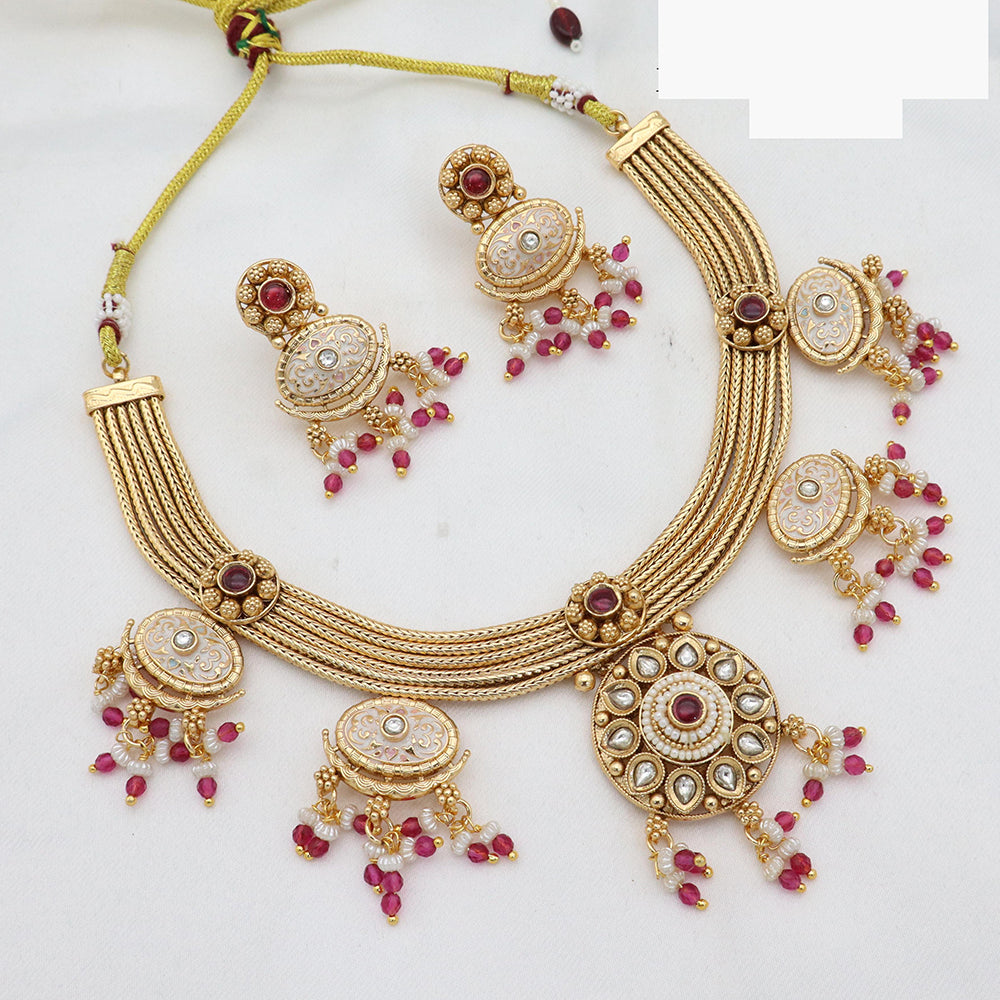 JCM Elegant Pearl Drop Kundan Meenakari Necklace Set with Earrings