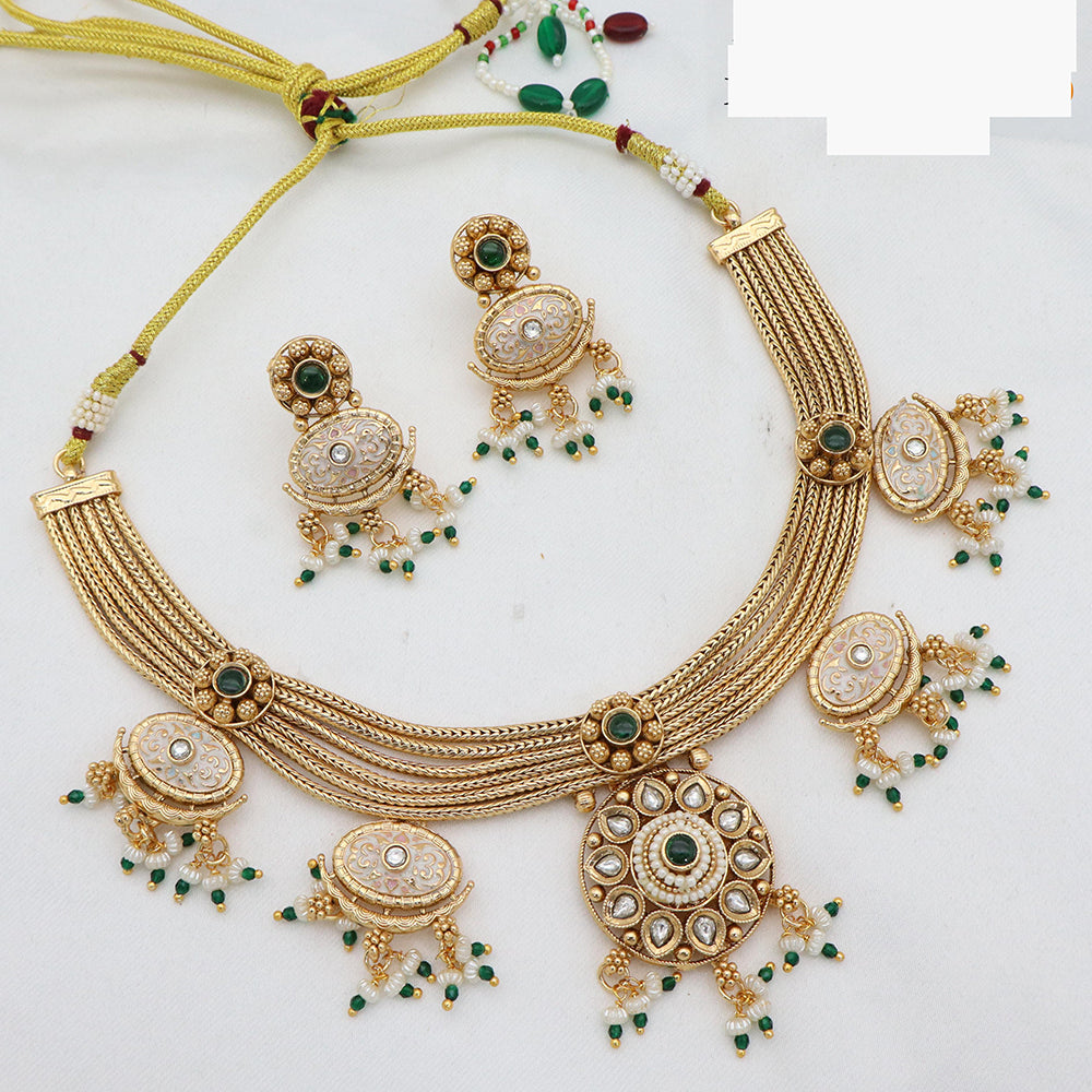 JCM Elegant Pearl Drop Kundan Meenakari Necklace Set with Earrings