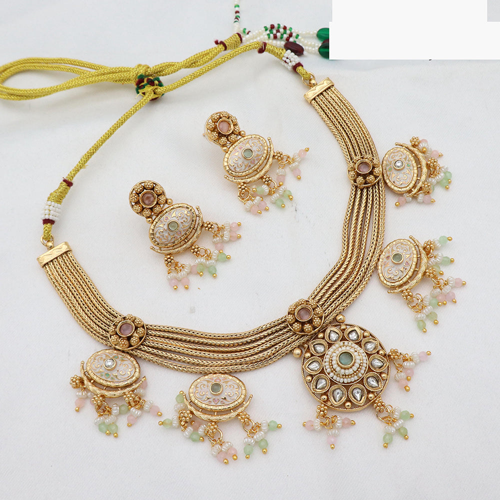 JCM Elegant Pearl Drop Kundan Meenakari Necklace Set with Earrings