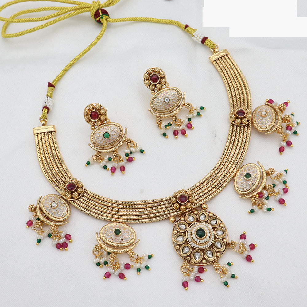 JCM Elegant Pearl Drop Kundan Meenakari Necklace Set with Earrings