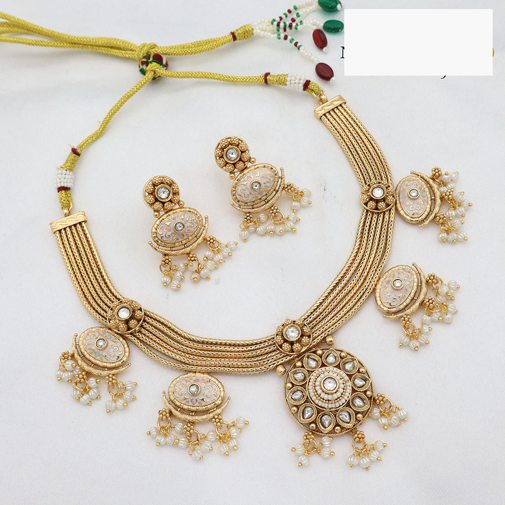 JCM Elegant Pearl Drop Kundan Meenakari Necklace Set with Earrings