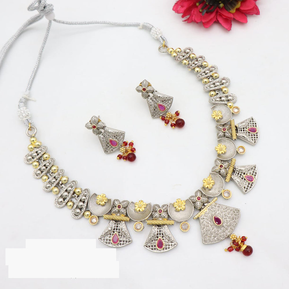 JCM Traditional Silver-Plated Necklace & Earrings with Golden Touch