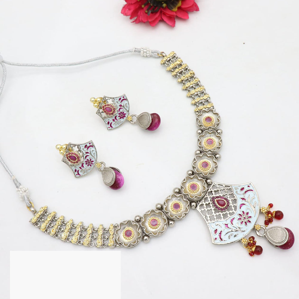 JCM Ethnic Enamel Painted Necklace Set with Dangling Beads