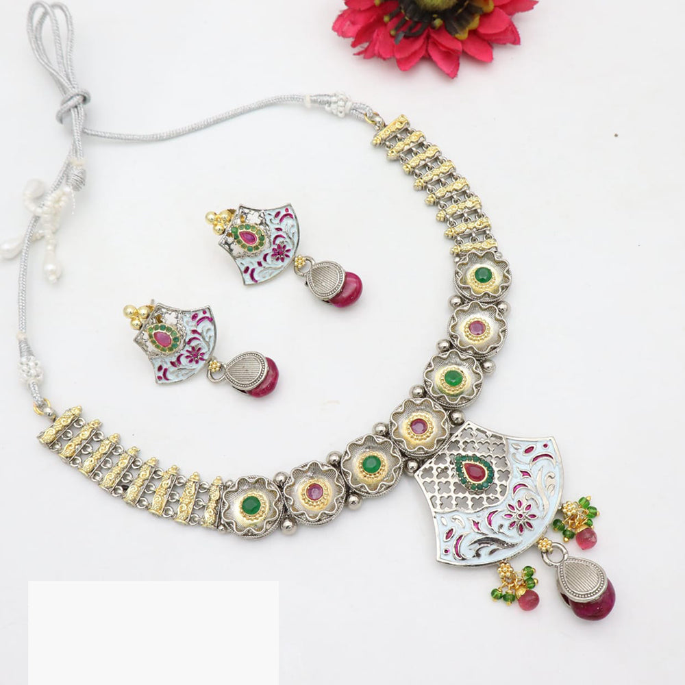 JCM Ethnic Enamel Painted Necklace Set with Dangling Beads