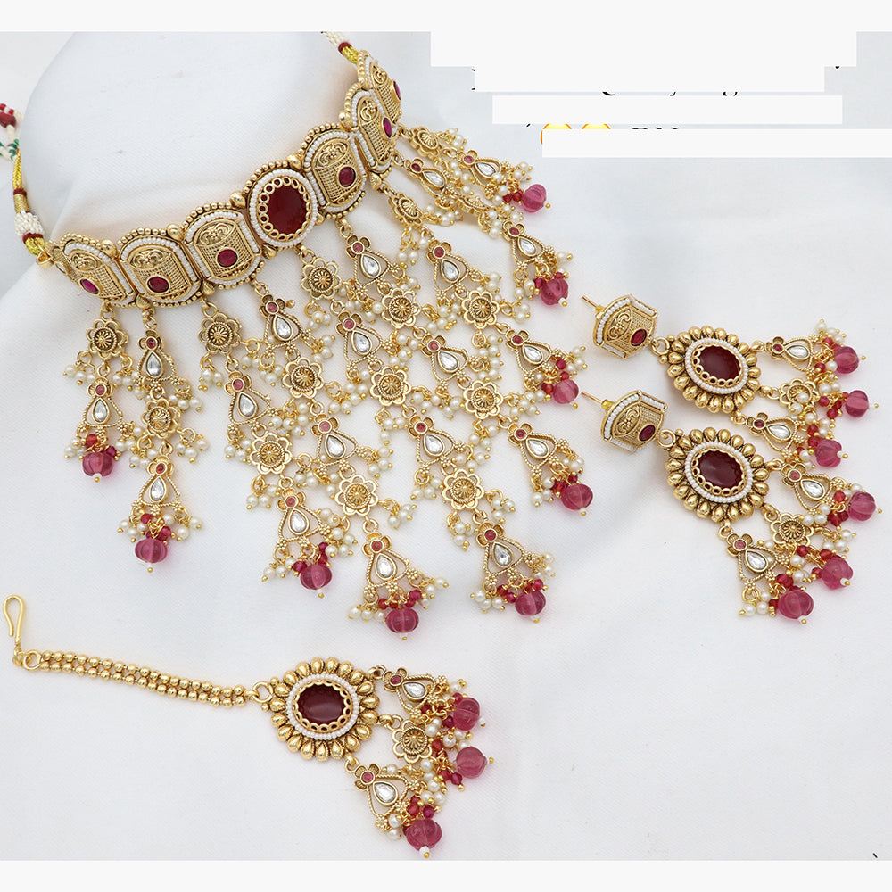 JCM Heritage Polki Choker Set with Colorful Pearl Danglers
