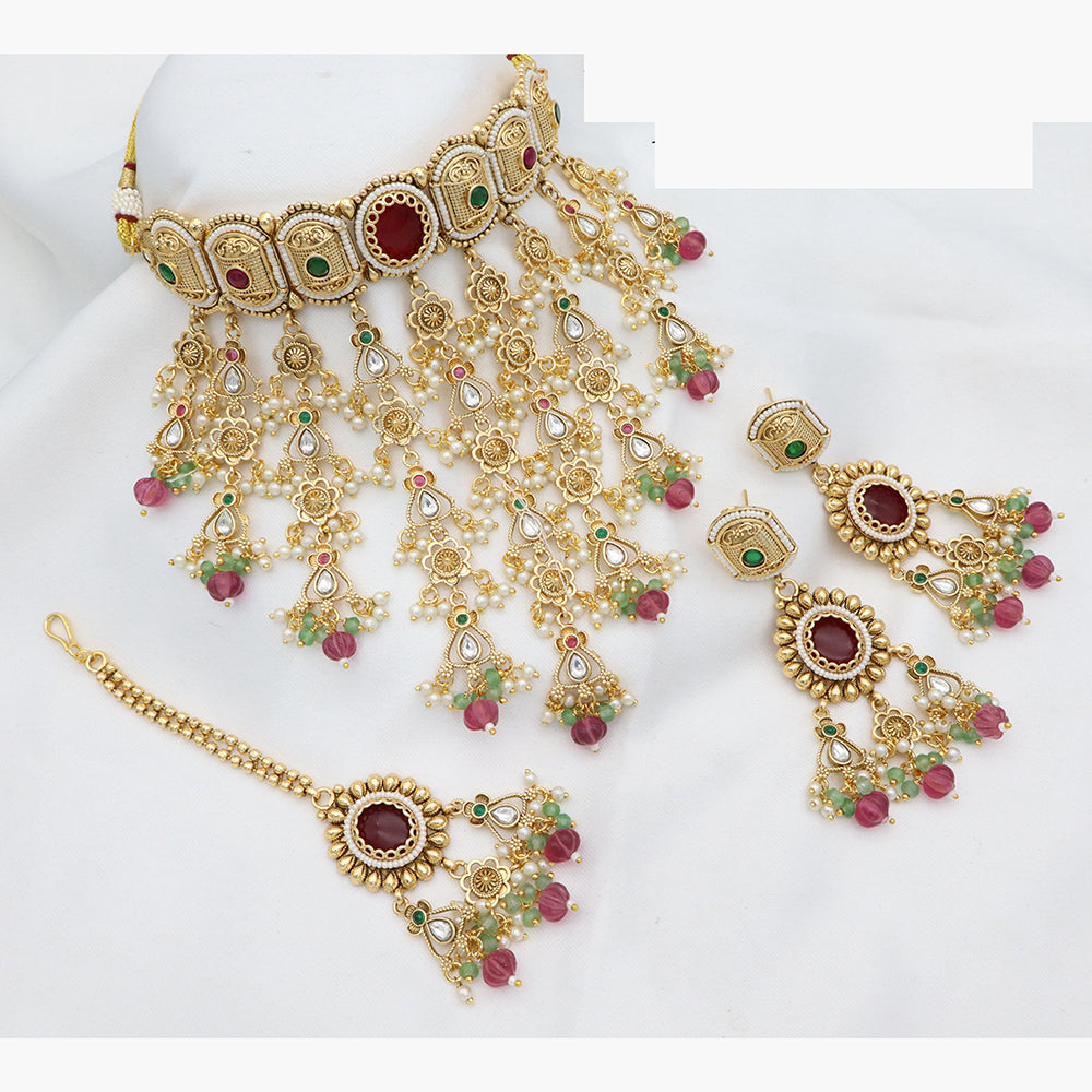 JCM Heritage Polki Choker Set with Colorful Pearl Danglers