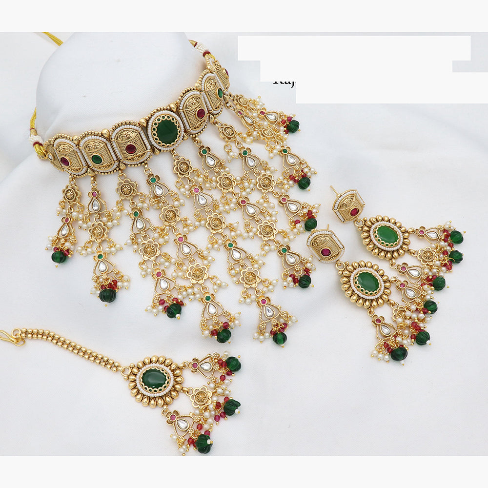 JCM Heritage Polki Choker Set with Colorful Pearl Danglers
