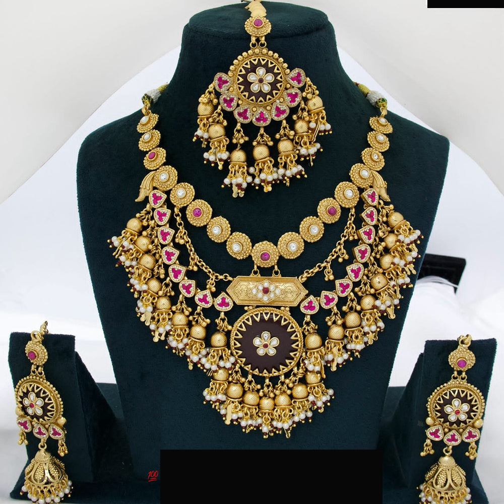 JCM Royal Heritage Temple Style Necklace Set with Earrings and Maang Tikka