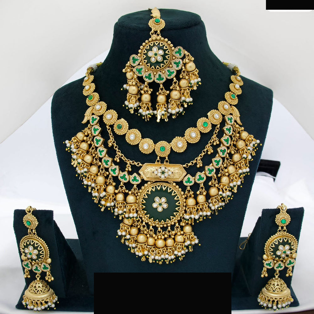 JCM Royal Heritage Temple Style Necklace Set with Earrings and Maang Tikka