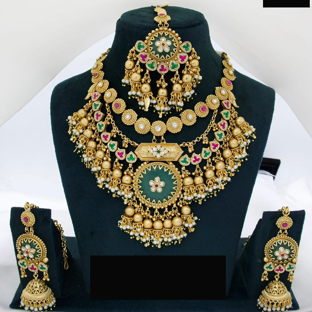 JCM Royal Heritage Temple Style Necklace Set with Earrings and Maang Tikka