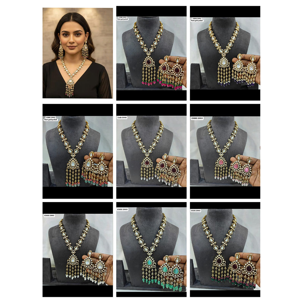 JCM Handcrafted Elegant Pota Stone And Polki Kundan Necklace Set