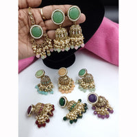 JCM Antique Touch Pota Stone And Pearl Jhumki Earrings