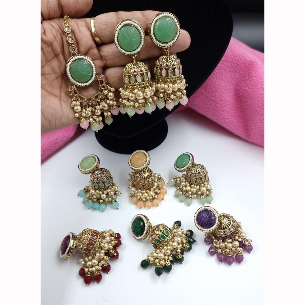 JCM Antique Touch Pota Stone And Pearl Jhumki Earrings