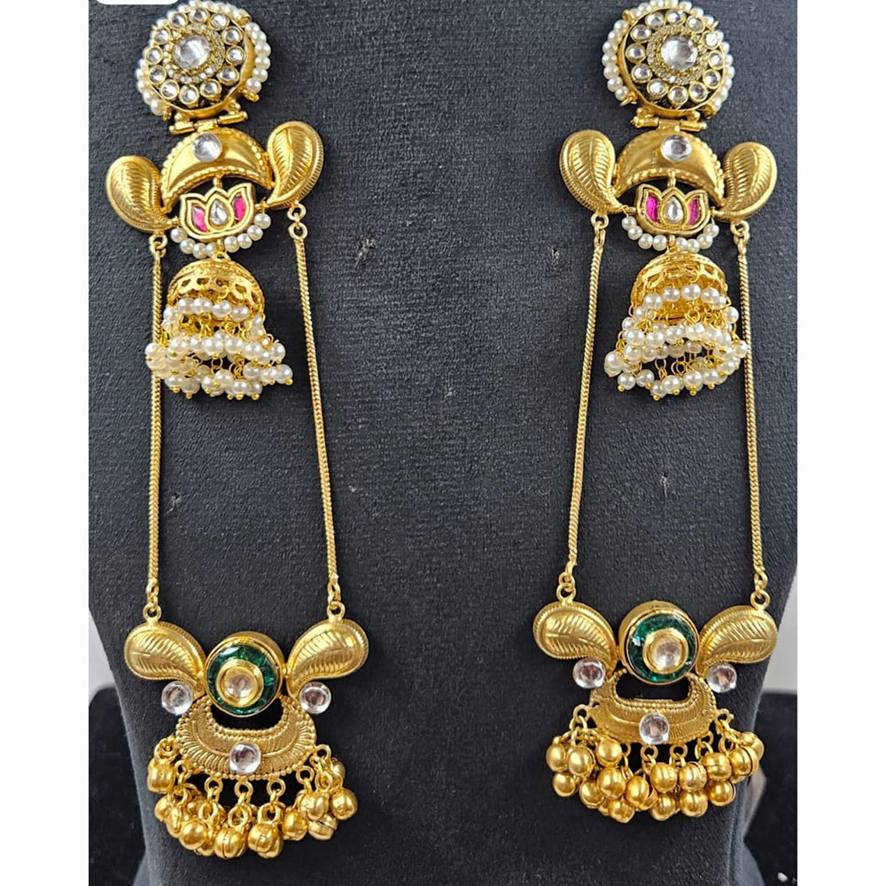 JCM Antique Touch Kundan Stone And Pearl Long Jhumki Earrings