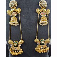 JCM Antique Touch Kundan Stone And Pearl Long Jhumki Earrings