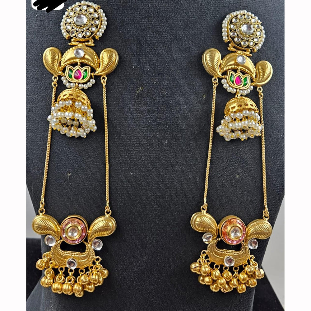 JCM Antique Touch Kundan Stone And Pearl Long Jhumki Earrings