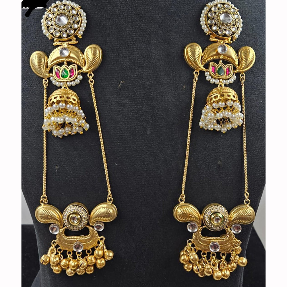 JCM Antique Touch Kundan Stone And Pearl Long Jhumki Earrings