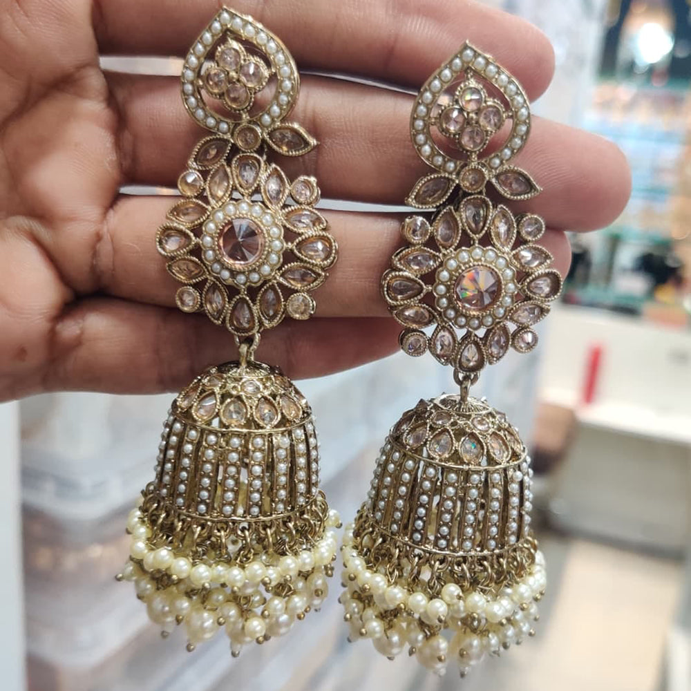 JCM Designer Crystal Pearl And Beads Traditional Jhumki Earrings