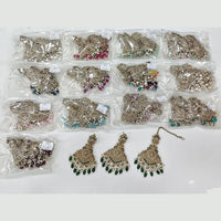 JCM Sparkling Crystal Pearl And Beaded Dangler Earrings With Maangtikka