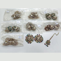 JCM Sparkling Crystal Pearl And Beaded Jhumki Earrings With Maangtikka