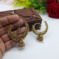 JCM Elegant Crystal Stone Pearl Drop Jhumki Earrings