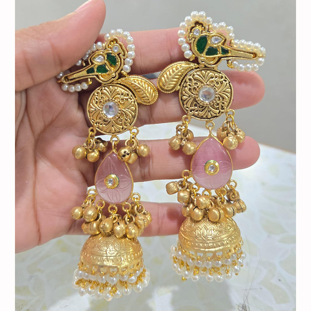 JCM Heritage Kundan Stone Pearl And Ghungroo Jhumki Earrings