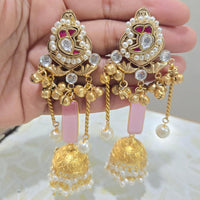 JCM Heritage Kundan Stone Pearl And Ghungroo Jhumki Earrings