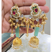 JCM Heritage Kundan Stone Pearl And Ghungroo Jhumki Earrings