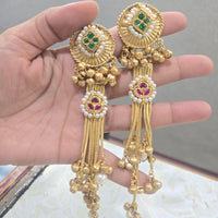 JCM Graceful Kundan Stone Pearl And Ghungroo Dangler Earrings