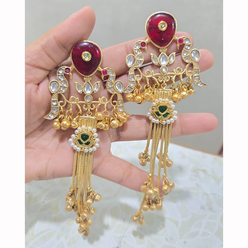 JCM Graceful Kundan Stone Pearl And Ghungroo Dangler Earrings