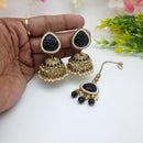 JCM Sparkling Crystal Pearl And Beaded Jhumki Earrings With Maangtikka