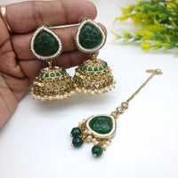 JCM Sparkling Crystal Pearl And Beaded Jhumki Earrings With Maangtikka